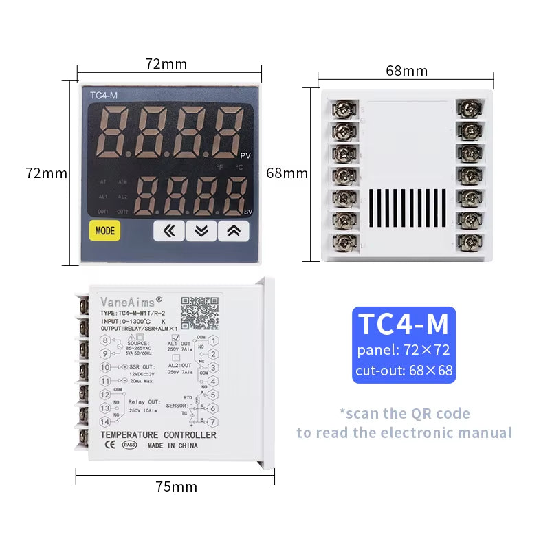Thermostat Digital Temperature Controller 220V AC PT100 K J Input TC4S TC4H TC4L TC4M PID Temp Control Thermoregulator 1300℃