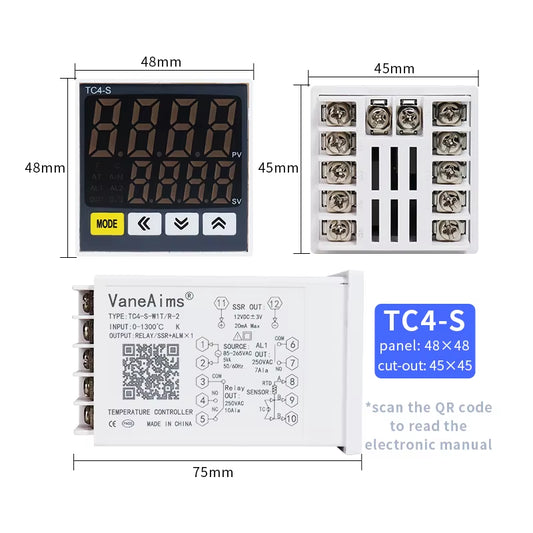Thermostat Digital Temperature Controller 220V AC PT100 K J Input TC4S TC4H TC4L TC4M PID Temp Control Thermoregulator 1300℃
