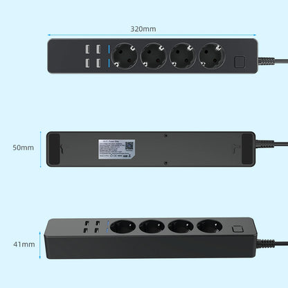 Smart Power Strip Wifi 4 EU Outlets Plug 4 USB Charging Port Timing App Voice Control Work with Alexa Google Home Assistant